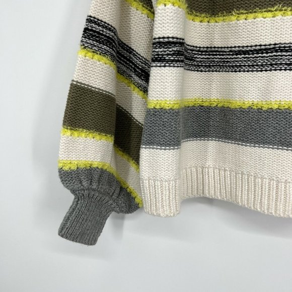 Lou & Grey Sweater Stripe Balloon Sleeve Fringe Cashmere Wool - Picture 12 of 12